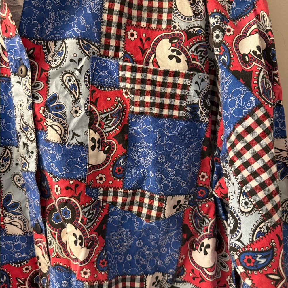 Vintage Disney Red And Blue Patchwork Button Down… - image 3